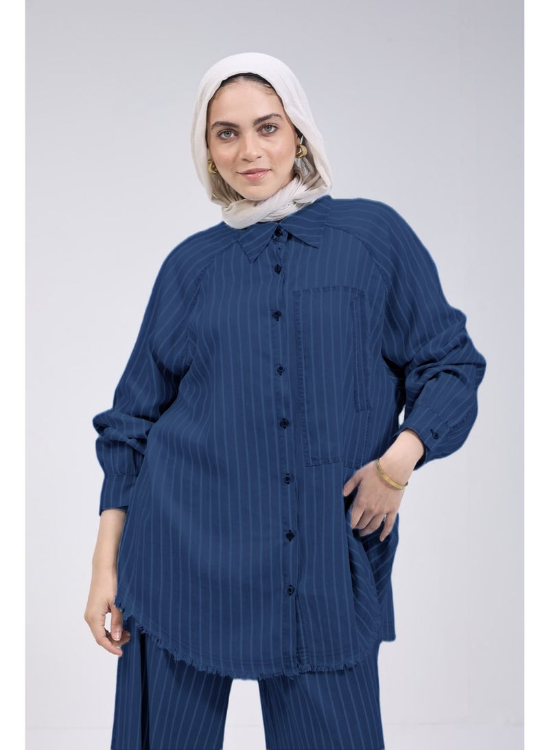 Ship Master Women's Loose Fit Casual Two-Piece Set – Navy Blue Denim Fabric, Comfortable & Stylish  - Image 3