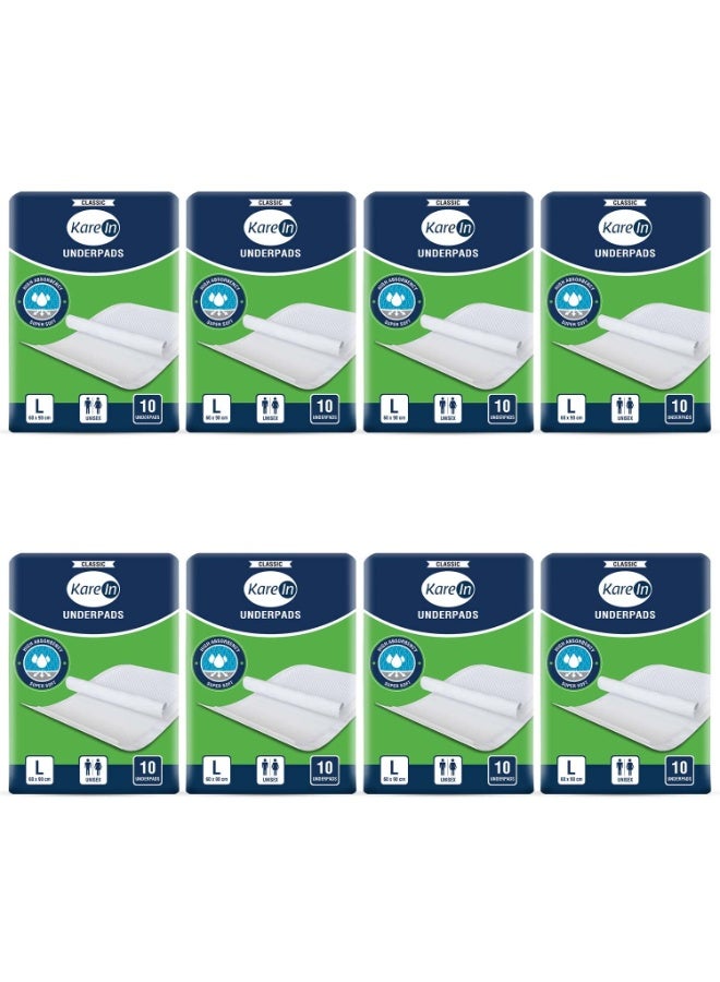 KareIn Classic Underpads, Large 60 x 90 Cm, 80 Count, Superior Absorbency, Leak Proof, Pack of 8 - Image 1