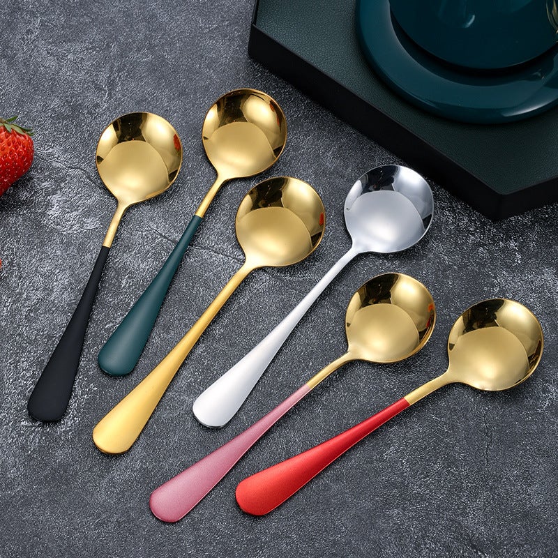 Stainless Steel Spoon Household Dining Three Round Spoon Creative Korean Long Handle Cute Internet Celebrity Spoon Small Spoon Spoon Spoon Spoon - Image 5