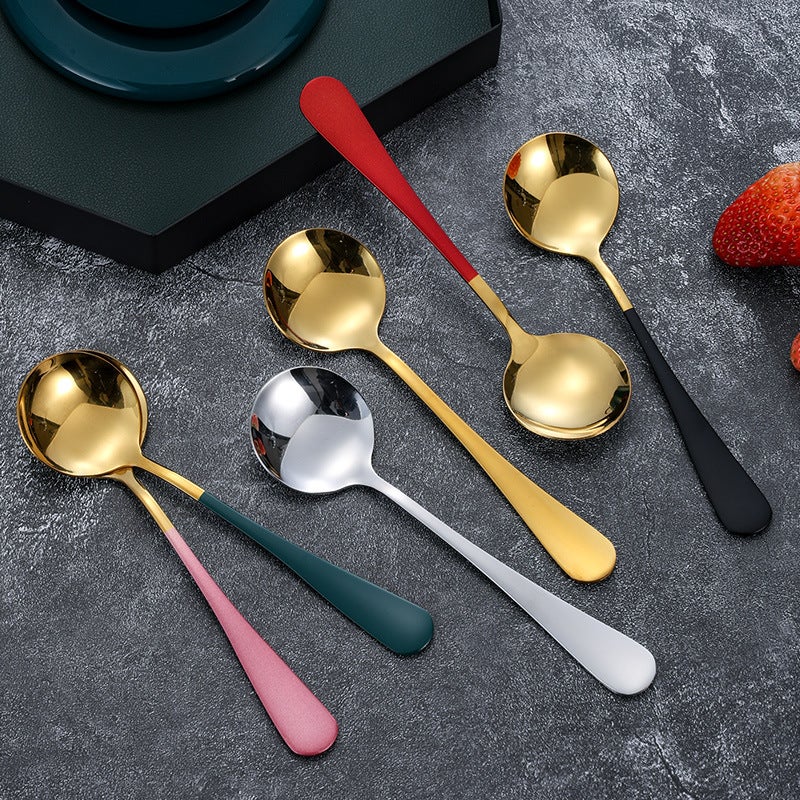 Stainless Steel Spoon Household Dining Three Round Spoon Creative Korean Long Handle Cute Internet Celebrity Spoon Small Spoon Spoon Spoon Spoon - Image 2