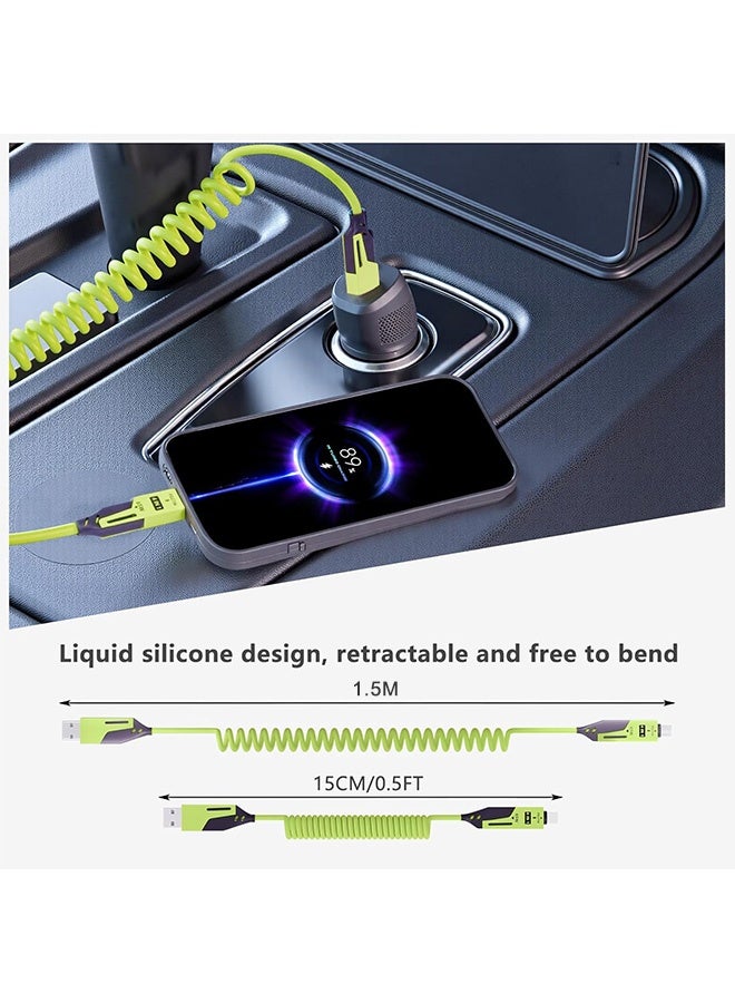 Gecomo 4-in-1 Coiled USB C Cable, 65W Spring Fast Charging Cable, 1.5m Coiled Retractable Cable for iPhone Samsung Laptop - Image 2