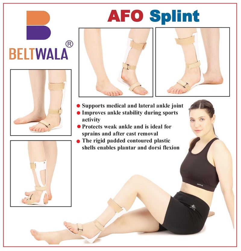 BELTWALA AFO Foot Drop Splint | Ankle & Foot Support Brace for Common Peroneal Nerve Palsy, Hemiplegia & Neurological Conditions | Polypropylene with Velcro Closure (Right, Large, Size 9-10) - Image 2