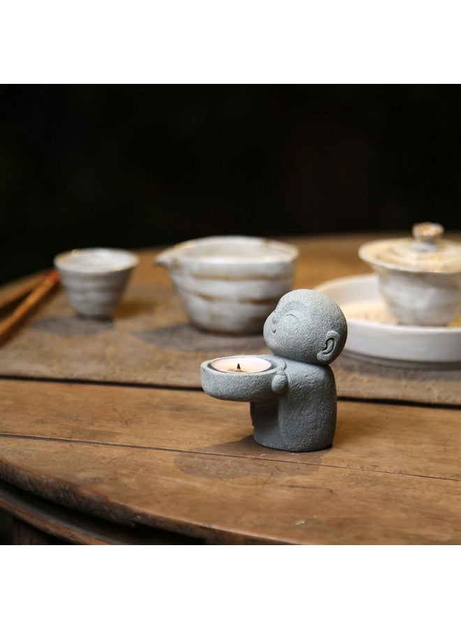 HYFAN Small Sandstone Buddha Statue Zen Monk Sculpture Candle Holder Figurine Imitation Bluestone Design Praying Ornament Home Office Feng Shui Decor for Bringing Good Luck Wealth (Jizo Monk) - Image 4
