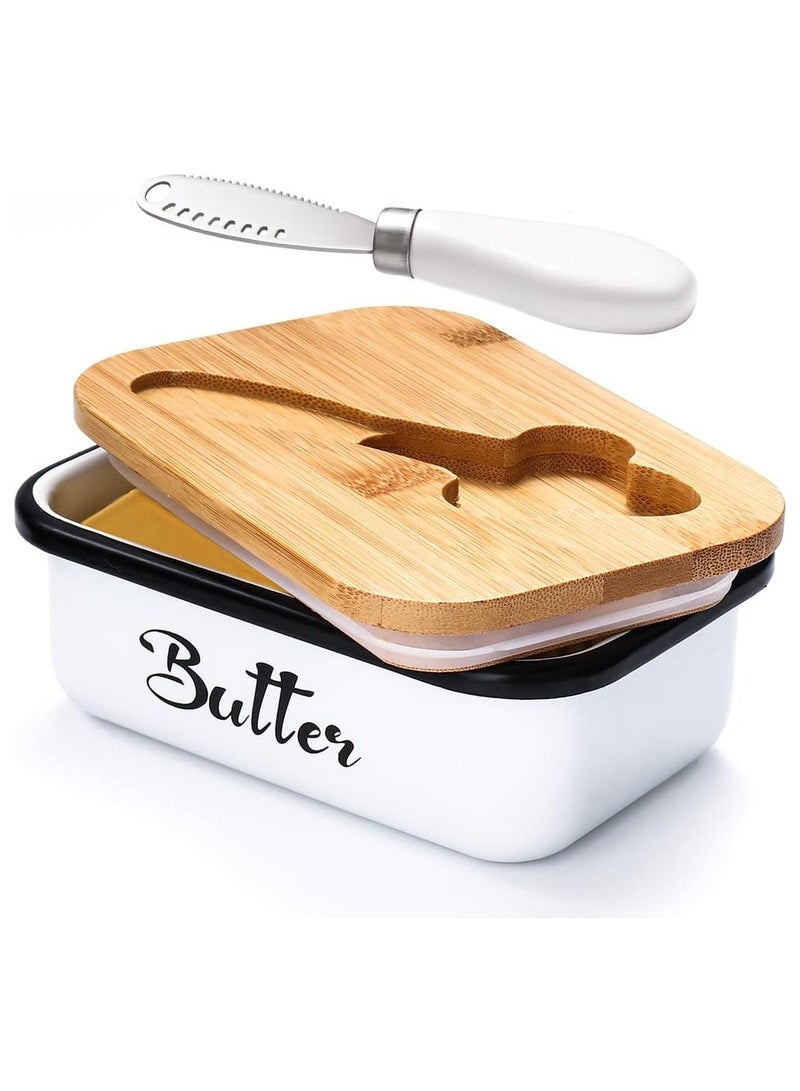 Butter Dish with Lid,Large Butter Dish for Countertop, Metal Butter Keeper with Stainless Steel Multipurpose Butter Knife,Large Butter Container, Butter Dish with lid, Ideal Kitchen Gift( White)  - Image 1