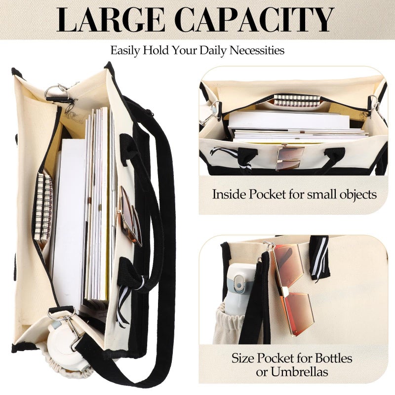 Aoriher 8 PCS Canvas Tote Bag with Shoulder Strap Zipper Opening Grocery Tote for Women Birthday Bridesmaid Gift Bag(Black) - Image 4