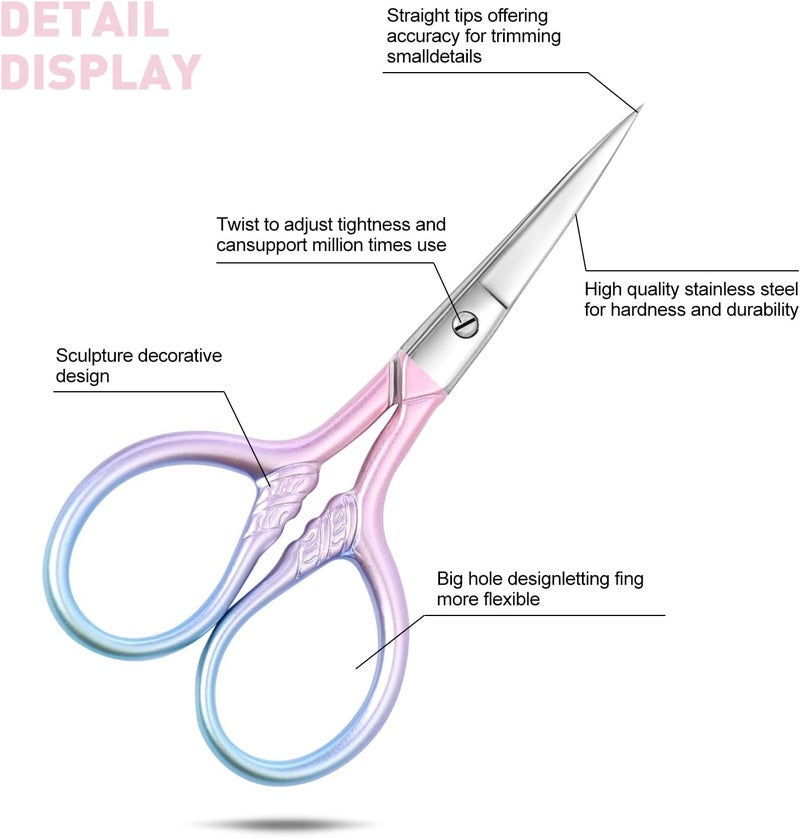 Lobodt Personal Care Professional Beauty Tools (pink) Small scissors Facial hair removal and ear, nose and eyebrow, beard trimming Stainless steel fine straight head scissors - Image 4