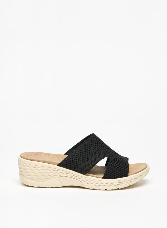 Flora Bella By Shoexpress Textured Slip-On Sandals with Wedge Heels