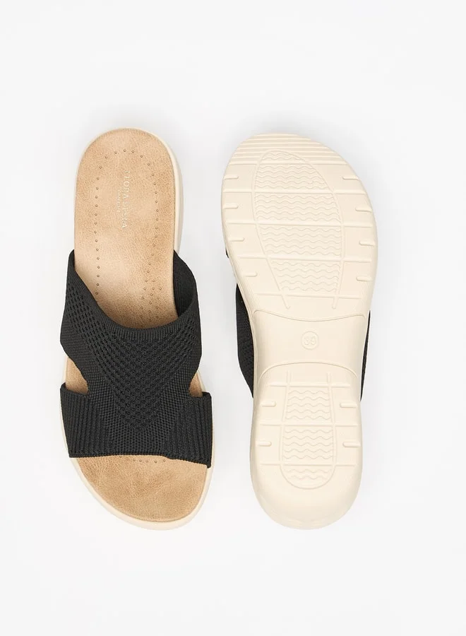 Flora Bella By Shoexpress Textured Slip-On Sandals with Wedge Heels