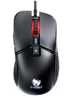 T-WOLF Gaming Mouse 6400 DPI Optical Sensor 7 Programmable Buttons Mechanical Switches  Rubber Side Grips Classic Black  - Image 1