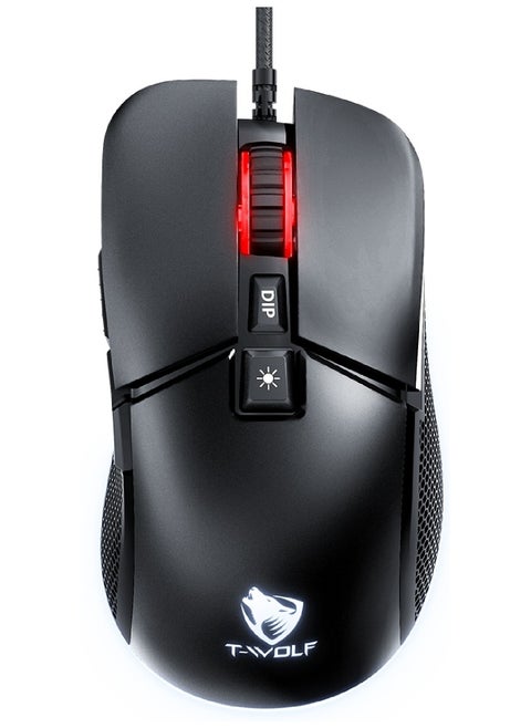 Gaming Mouse 6400 DPI Optical Sensor 7 Programmable Buttons Mechanical Switches  Rubber Side Grips Classic Black