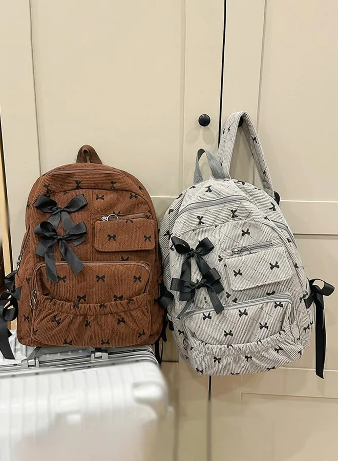 Take Two Bow Print Zip Closure Backpack