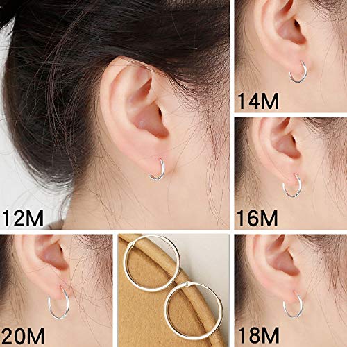Izpack Fashion Thin Endless Sterling Silver Small Hoop Earrings for Women Teen Girls Continuous Round Huggie Hoops Hypoallergenic 14mm 16mm 18mm 20mm - Image 5