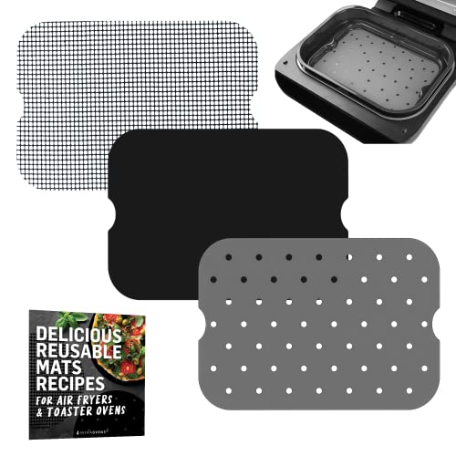 Air Fryer Accessories for Ninja Foodi Smart XL FG551 Reusable Liners with Air Fryer Recipe Book Heat Resistant Mat for Ninja Foodi Food Safe Easy to Clean and Dishwasher Safe by INFRAOVENS