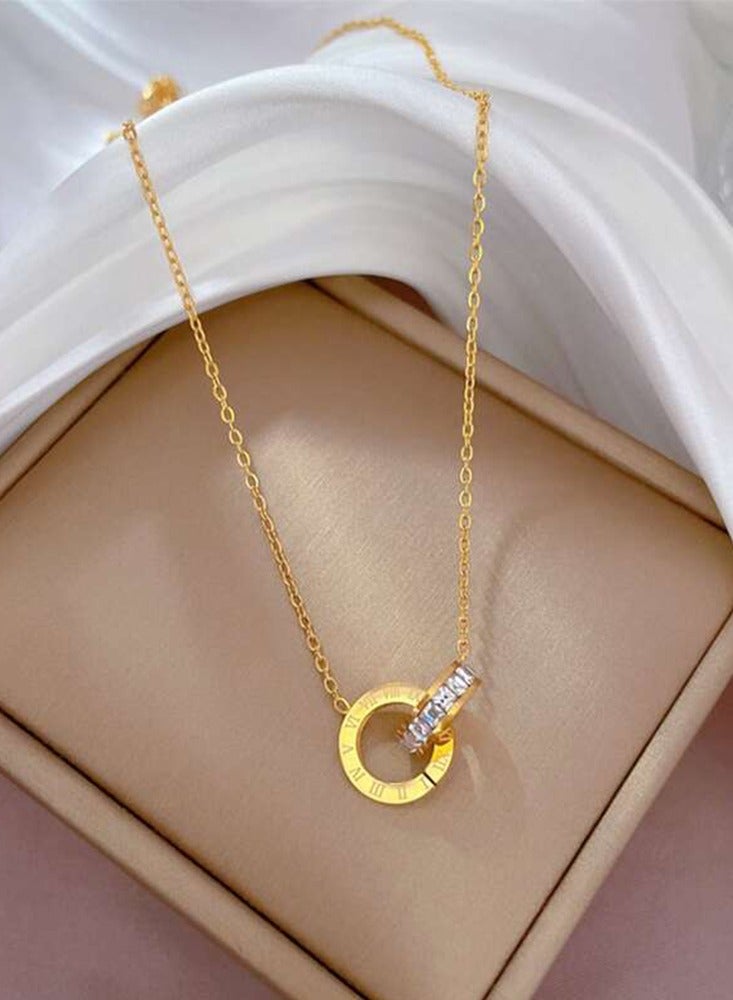 Waterproof Stainless Steel Zirconia Mosaic Jewelry Set 3 Pieces Necklace and Earrings Set - Gold - Image 3