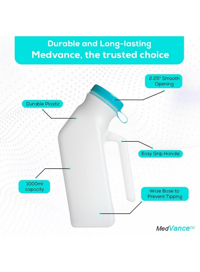 MedVance- Urinals for Men 1000ml with Glow in The Dark Spill Proof Pop Cap Lid, Plastic Pee Bottles for Men, Male Urinals, Pee Container Men, Portable Urinal for Car, Elderly & Incontinence (1 Pack) - Image 4