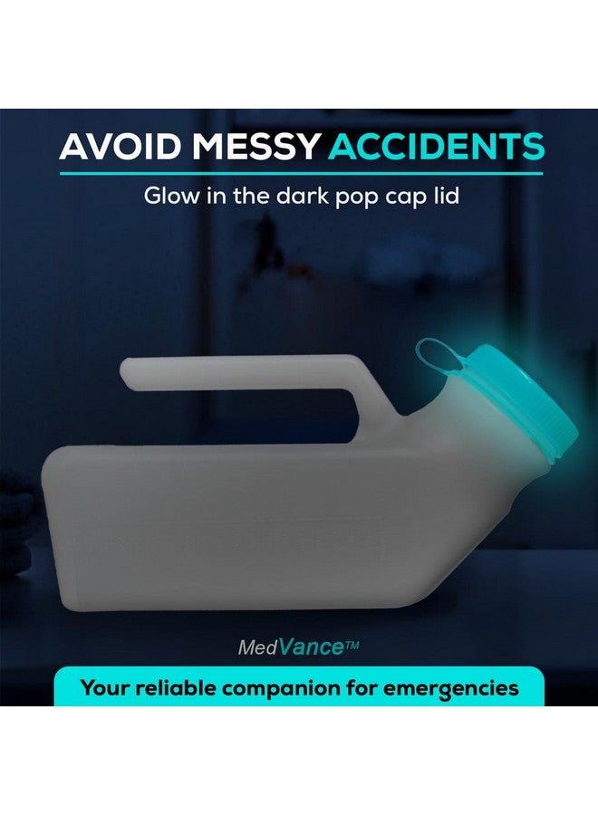 MedVance- Urinals for Men 1000ml with Glow in The Dark Spill Proof Pop Cap Lid, Plastic Pee Bottles for Men, Male Urinals, Pee Container Men, Portable Urinal for Car, Elderly & Incontinence (1 Pack) - Image 2