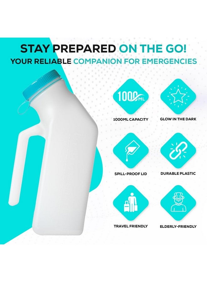 MedVance- Urinals for Men 1000ml with Glow in The Dark Spill Proof Pop Cap Lid, Plastic Pee Bottles for Men, Male Urinals, Pee Container Men, Portable Urinal for Car, Elderly & Incontinence (1 Pack) - Image 1