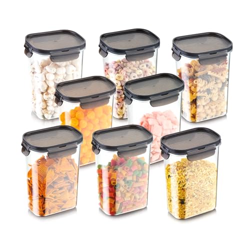WARMEO FRESH LOCK Airtight Kitchen Storage Container SET of 8 pcs (1200ml each) BPA Free Air tight Storage Organizer for Dry Food,Pulses,Spice,Kitchen Accessories Items & Storage-Transparent - Image 1