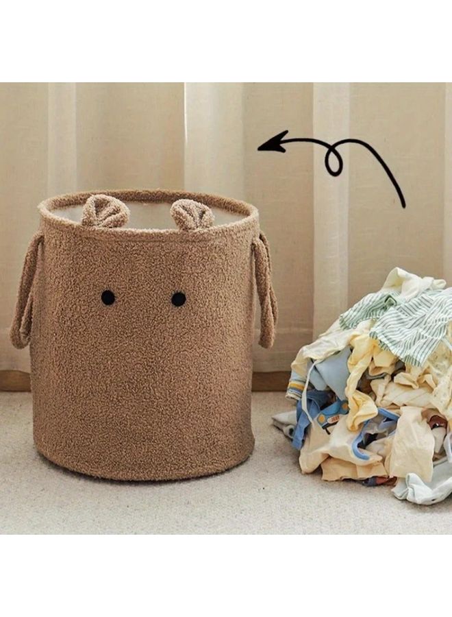 Coffee Color Plush Sheep Shape Large Storage Basket With Handles Portable Laundry Hamper For Home Organizer - Image 3