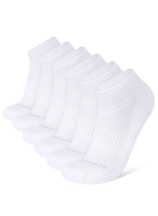 CLOSEMATE Athletic Ankle Socks for Men Women Soft Cotton Cushioned Non Slip and Breathable for Running 6 Pairs(6 White, Size L) - Image 1