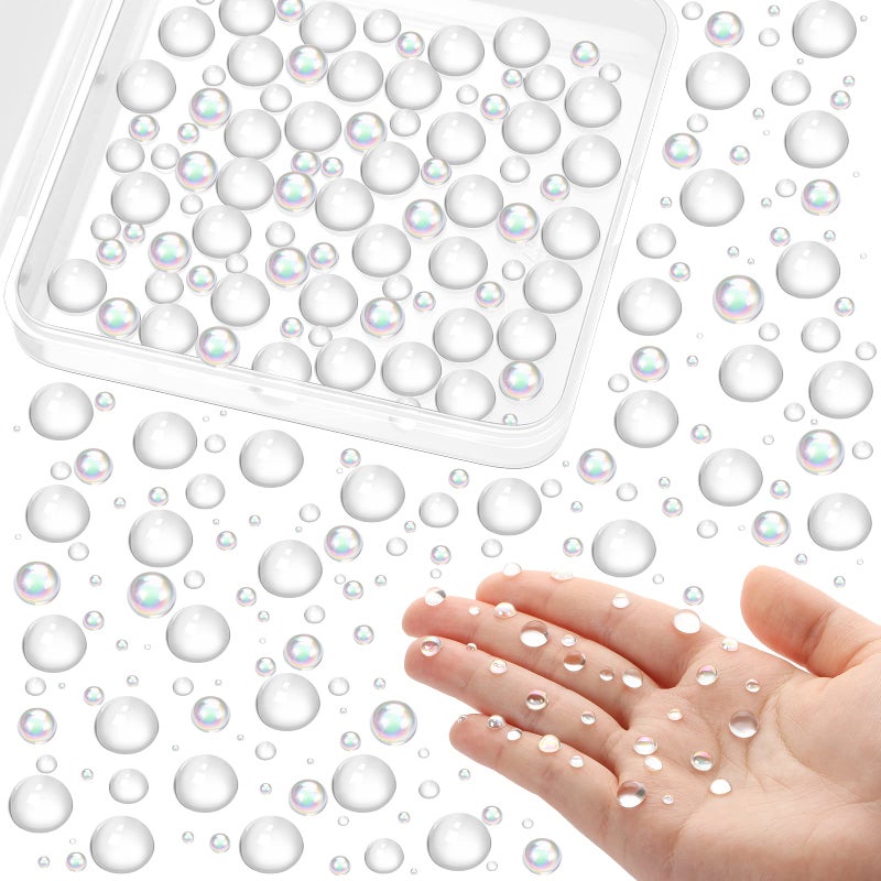 MIKIMIQI 700 Pcs Clear Dewdrop Holographic Water Droplets Embellishments Scrapbooking Card Making Supplies Resin Dewdrop Beads Clear Waterdrop for DIY Crafts Paper Decor (AB Clear) - Image 1
