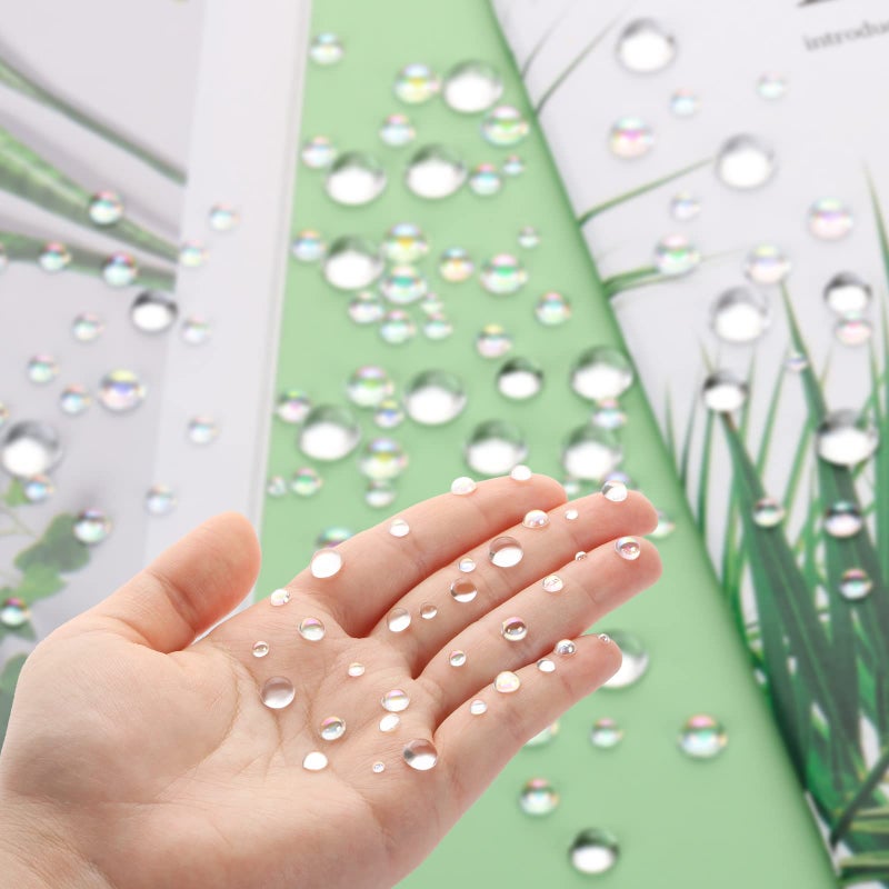 MIKIMIQI 700 Pcs Clear Dewdrop Holographic Water Droplets Embellishments Scrapbooking Card Making Supplies Resin Dewdrop Beads Clear Waterdrop for DIY Crafts Paper Decor (AB Clear) - Image 3