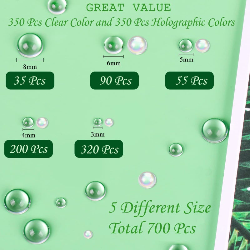 MIKIMIQI 700 Pcs Clear Dewdrop Holographic Water Droplets Embellishments Scrapbooking Card Making Supplies Resin Dewdrop Beads Clear Waterdrop for DIY Crafts Paper Decor (AB Clear) - Image 2