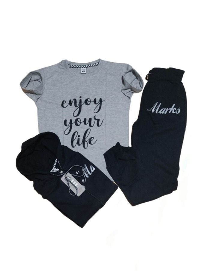 Pyjama Set and Outer Wear 3 Pieces - Black - Image 2