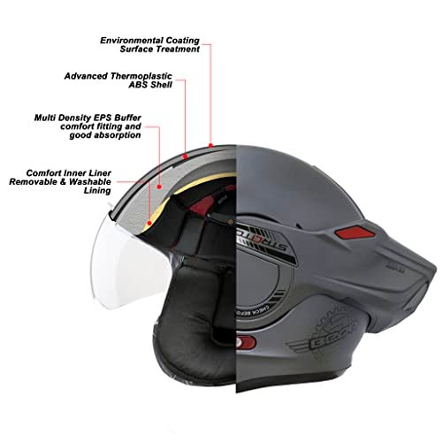 BEON Full Face Motorcycle Helmet DOT Approved 180 Reversible Chin Guard Modular Pilot Helmet with AntiFog Dual Visors for Adult Men Women Matte Titanium XXLarge - Image 3