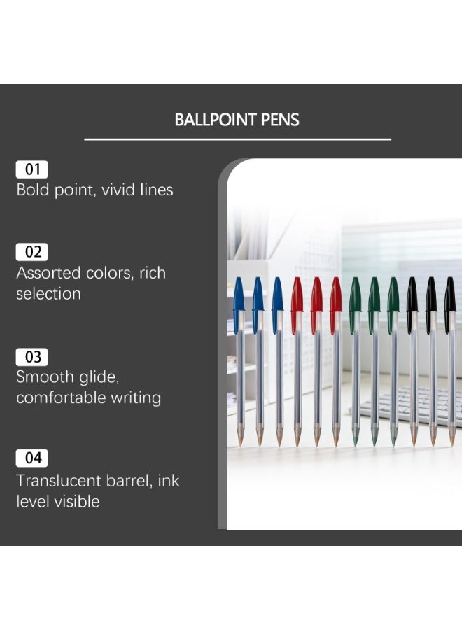 Assorted Color Ballpoint Pens Bulk - 12 Pack Smooth Writing Pens with Translucent Barrel, Bold Point Vivid Ink Pens for Office, School & Home, Ideal for Teachers, Students & Daily Use - Image 3