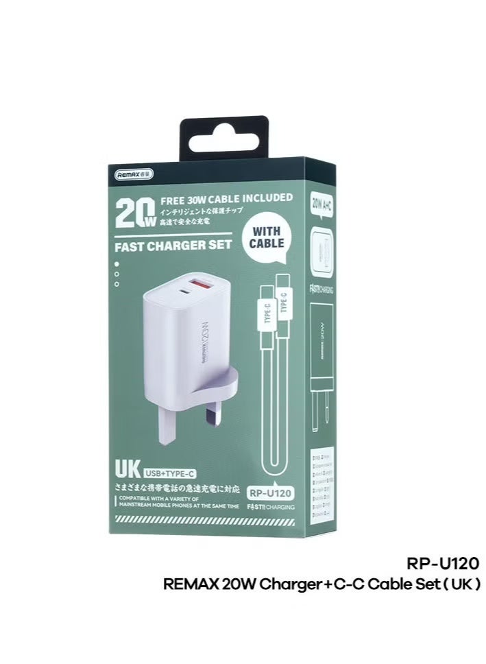 REMAX iPhone 20W Fast Charger Package USB C Wall Fast Charger with 1M Type C to Type C Charging Cable Compatible with iPhone 16/15/Pro Max/Pro/Plus and All Type C Phones White - Image 5