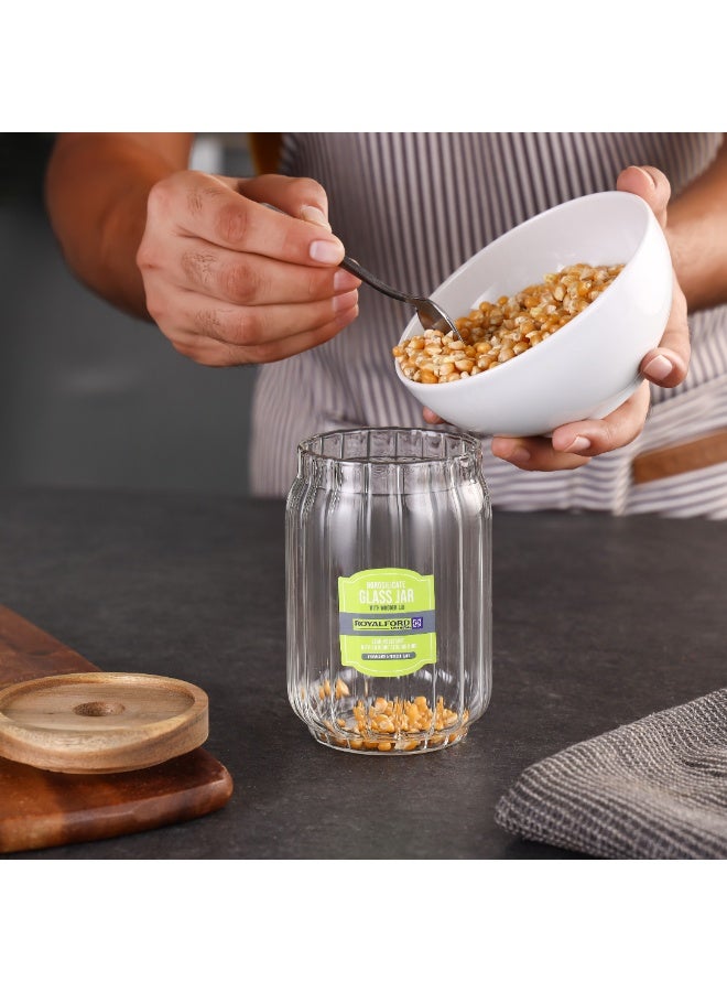 Royalford 560ml Round Borosilicate Glass Jar with Airtight Wooden Lid-RF12772/ Container with Silicone Sealing Ring, Dishwasher Safe Clear - Image 4