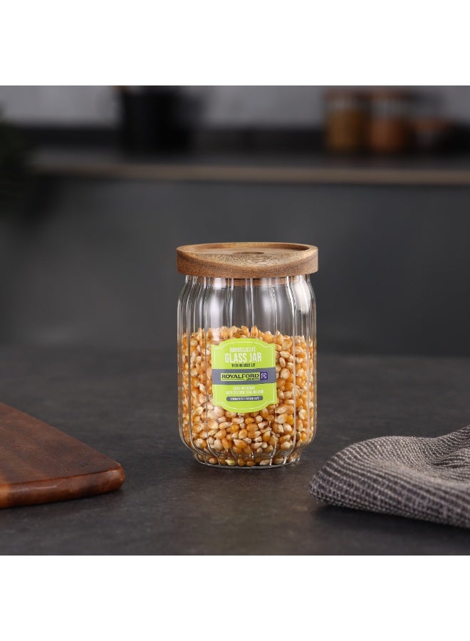 Royalford 560ml Round Borosilicate Glass Jar with Airtight Wooden Lid-RF12772/ Container with Silicone Sealing Ring, Dishwasher Safe Clear - Image 5