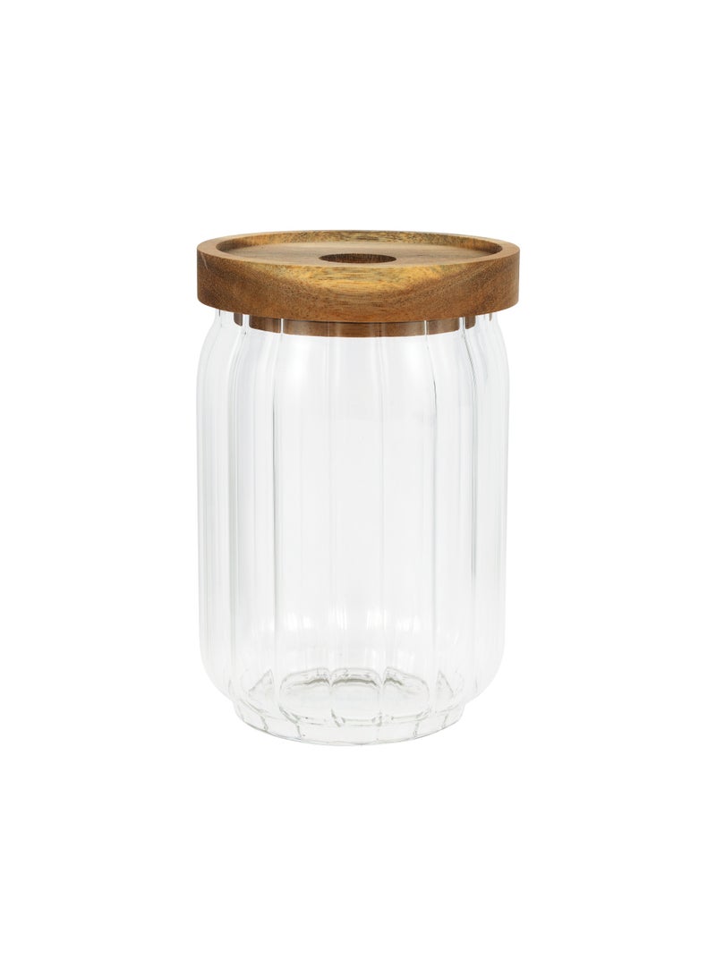 Royalford 560ml Round Borosilicate Glass Jar with Airtight Wooden Lid-RF12772/ Container with Silicone Sealing Ring, Dishwasher Safe Clear - Image 1
