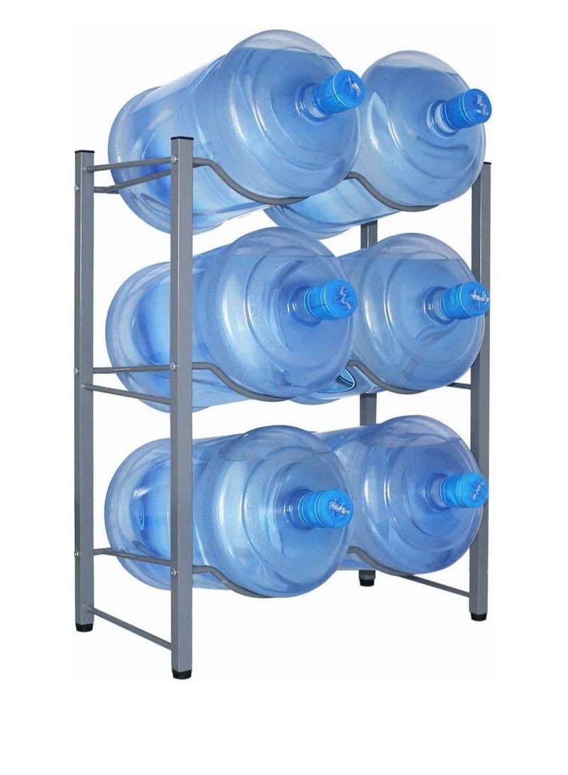 6 Bottles Water Cooler Jug Rack 5 Gallon Water Bottle Storage Rack 3 Tier Silver - Image 1