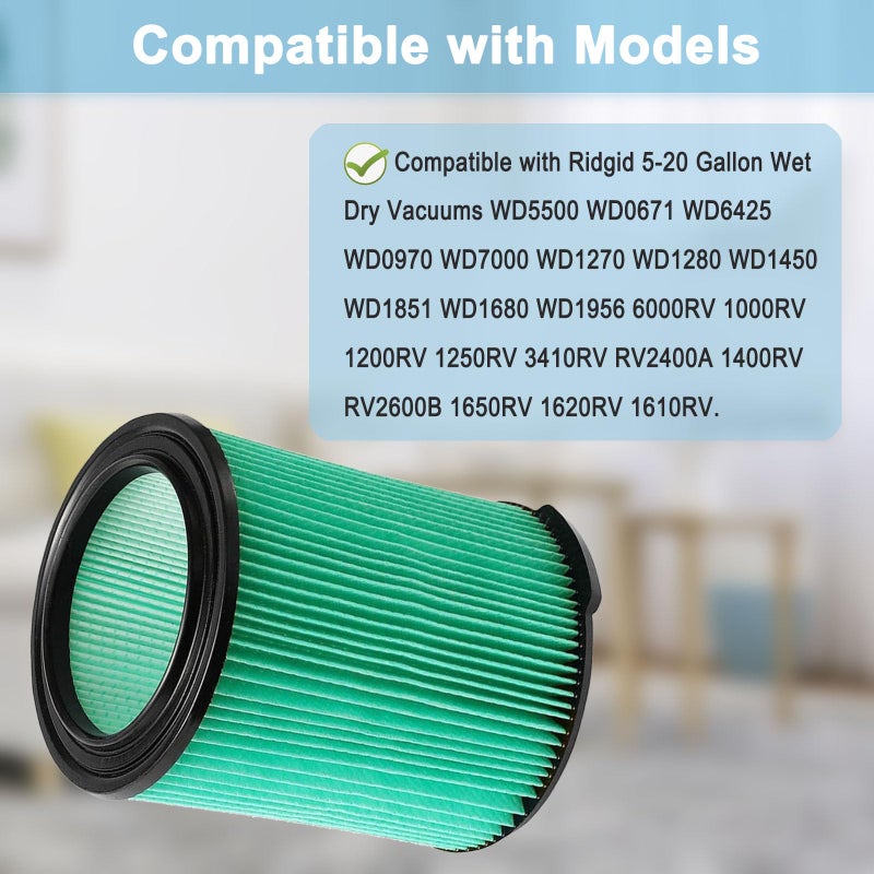 Rjnlsc 2 Pack VF6000 Filter for Ridgid 5-20 Gallon Wet Dry Vacuums WD5500 WD0671 WD6425 WD7000 WD1280 WD1851 WD1680 WD1956 RV2400A 1400RV RV2600B - Image 2