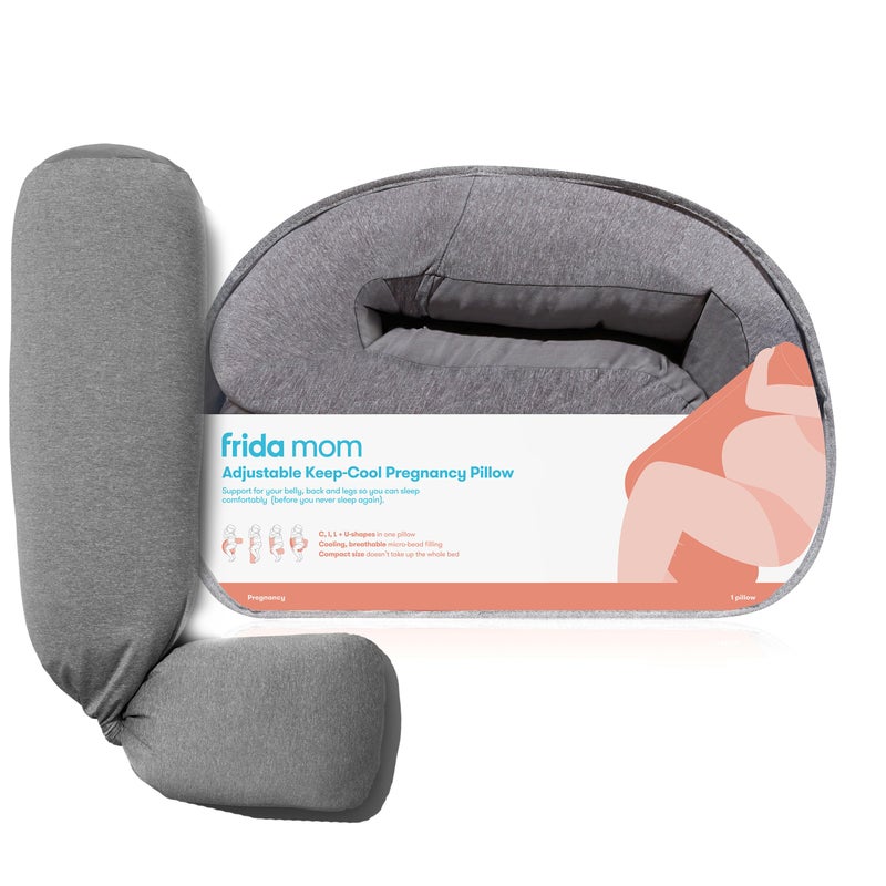 Frida Mom Pregnancy Pillow, Body Pillow, Cooling Pillow, Adjustable for Comfortable Sleep and Pregnancy Belly Support, Back Support, and Leg Support, Gray - Image 1
