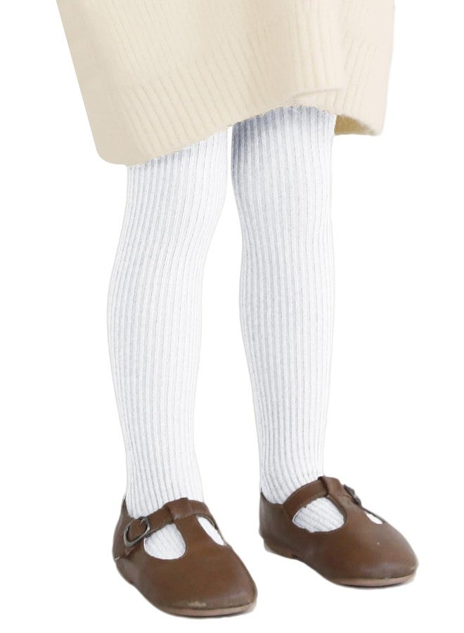 Mini angel Baby Tights White Toddler Ribbed Knit Leggings 2-4 Years Cotton Stockings Pantyhose 1 Pack (White,L) - Image 1