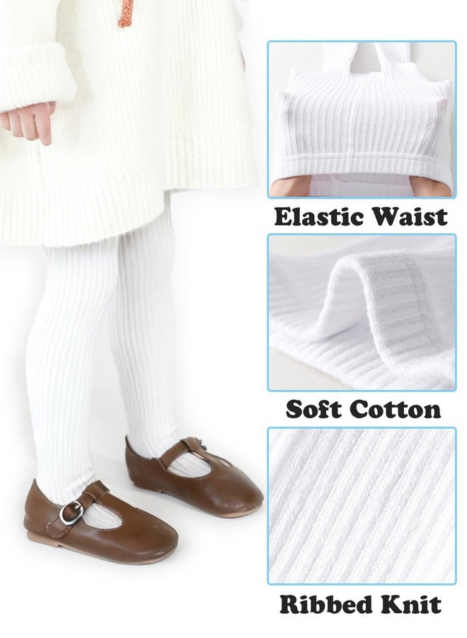 Mini angel Baby Tights White Toddler Ribbed Knit Leggings 2-4 Years Cotton Stockings Pantyhose 1 Pack (White,L) - Image 5