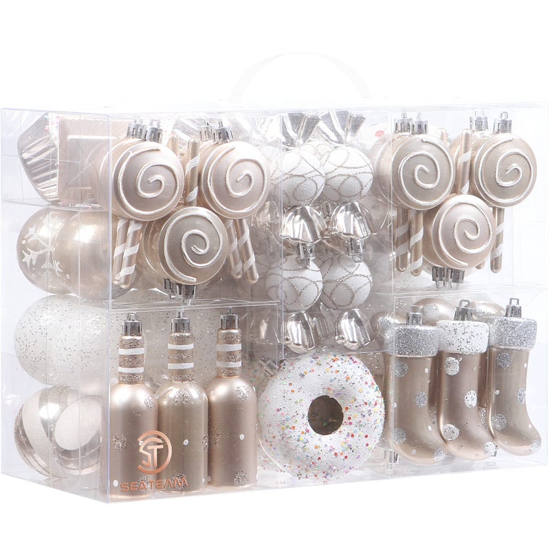 Sea Team 80Pack Assorted Shatterproof Christmas Ball Ornaments Set Decorative Baubles Pendants with Reusable Handheld Gift Package for Xmas Tree Rose Gold - Image 1