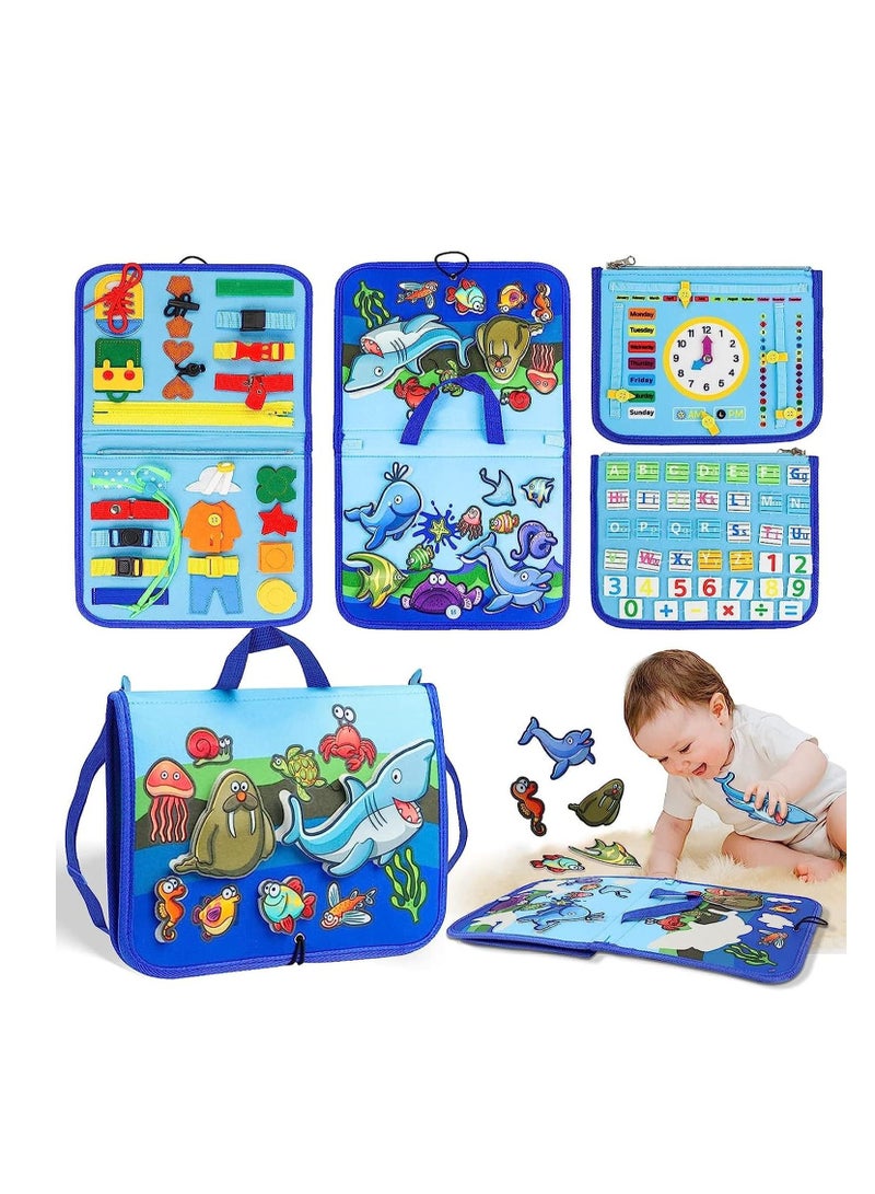 MIXDE Busy Board for Toddlers, Montessori Toy Sensory Board for Kids, Preschool Activities Educational Travel Toy,Portable Busy Board Gifts for Toddlers Learning Basic Dress Skills 