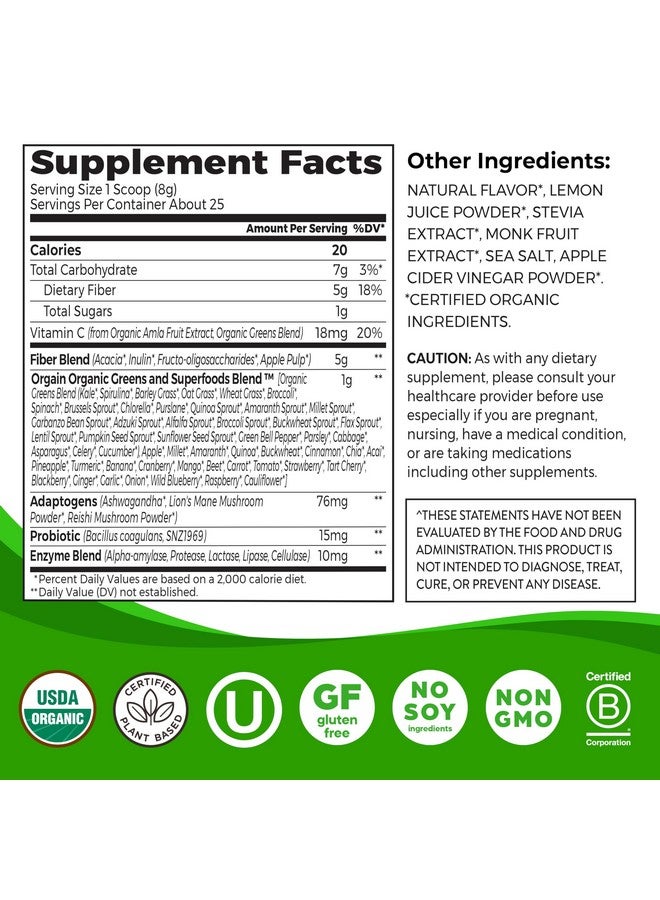 Orgain مسحوق مكمل الألياف العضوي من أورغين وندر غوت، مزيج 5 في 1 مع 1 مليار بروبيوتيك، خضروات، فيتامين C، أدابتوجين لدعم صحة الأمعاء والمناعة، غير معدّل وراثيًا، برتقال مانجو، 7.05 أونصة - Image 2