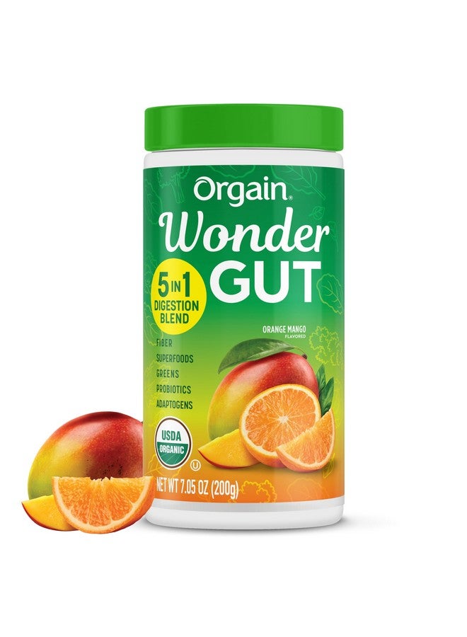 Orgain مسحوق مكمل الألياف العضوي من أورغين وندر غوت، مزيج 5 في 1 مع 1 مليار بروبيوتيك، خضروات، فيتامين C، أدابتوجين لدعم صحة الأمعاء والمناعة، غير معدّل وراثيًا، برتقال مانجو، 7.05 أونصة - Image 1