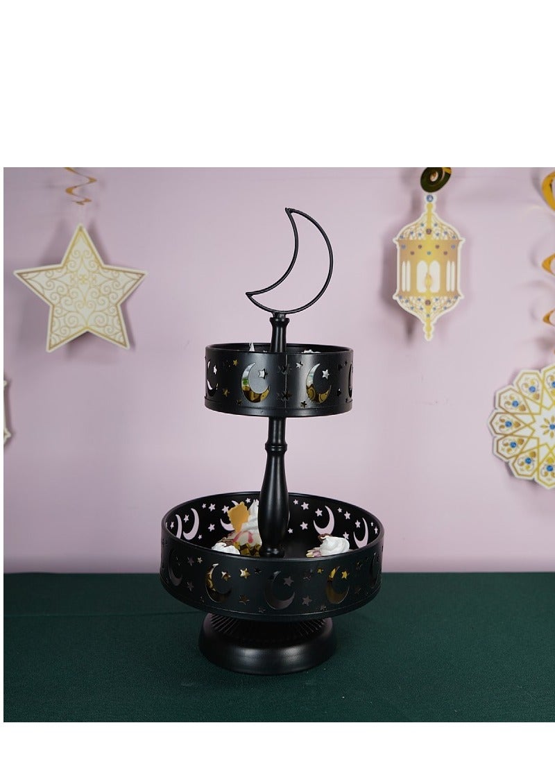 Y&D طقم صينية رمضان للزينة المنزلية ذو طبقتين - صينية حديدية مبارك - رف حلوى - رف كعك قابل للإزالة - مستلزمات الحفلات - Image 1