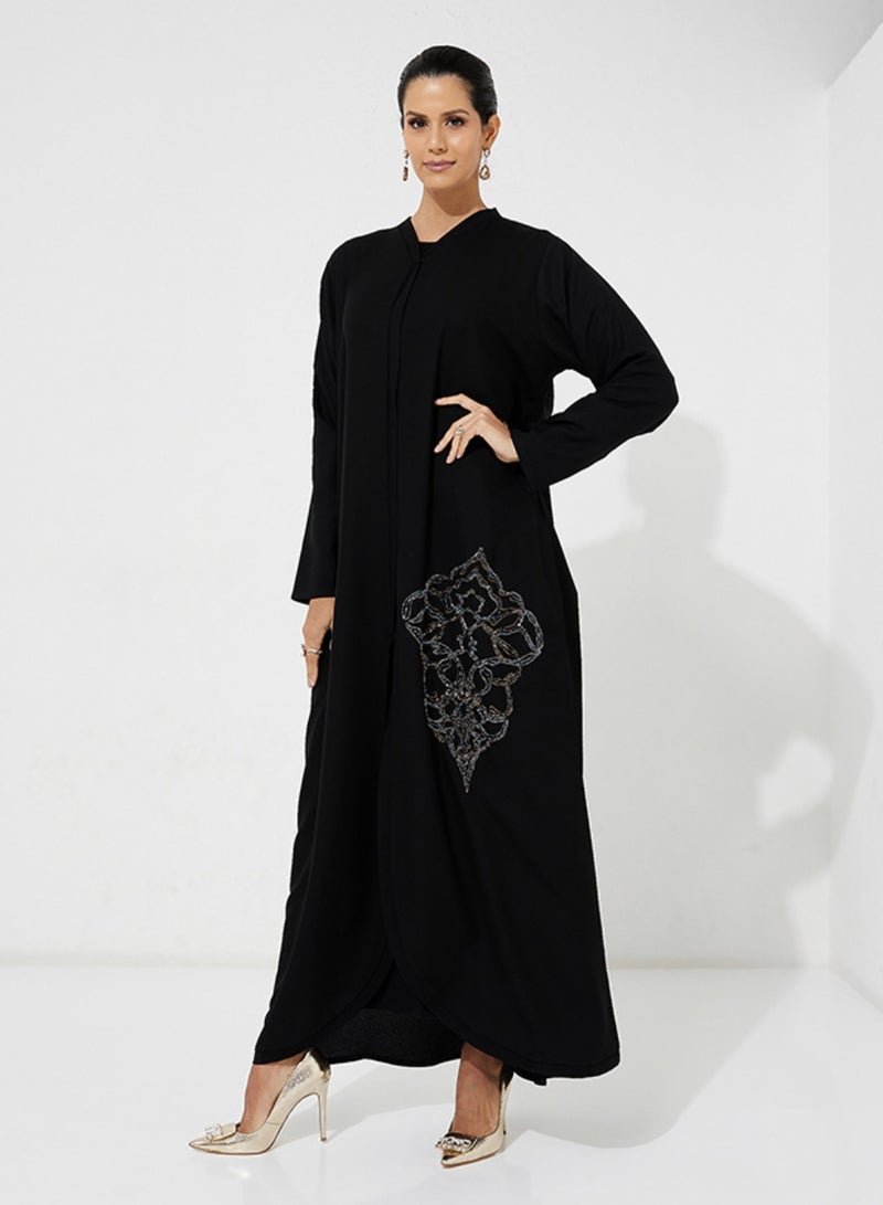 Rosette Abaya Elegant Abaya with Arabic Embroidery Hand Work style - Image 1