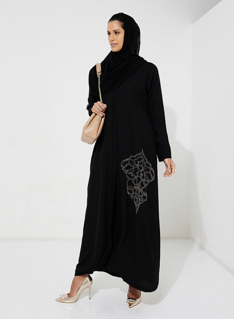 Rosette Abaya Elegant Abaya with Arabic Embroidery Hand Work style - Image 4