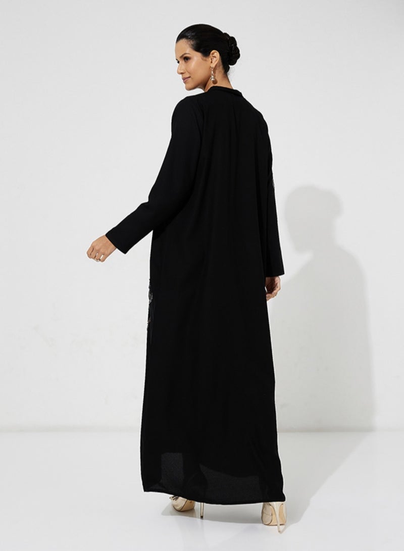 Rosette Abaya Elegant Abaya with Arabic Embroidery Hand Work style - Image 3