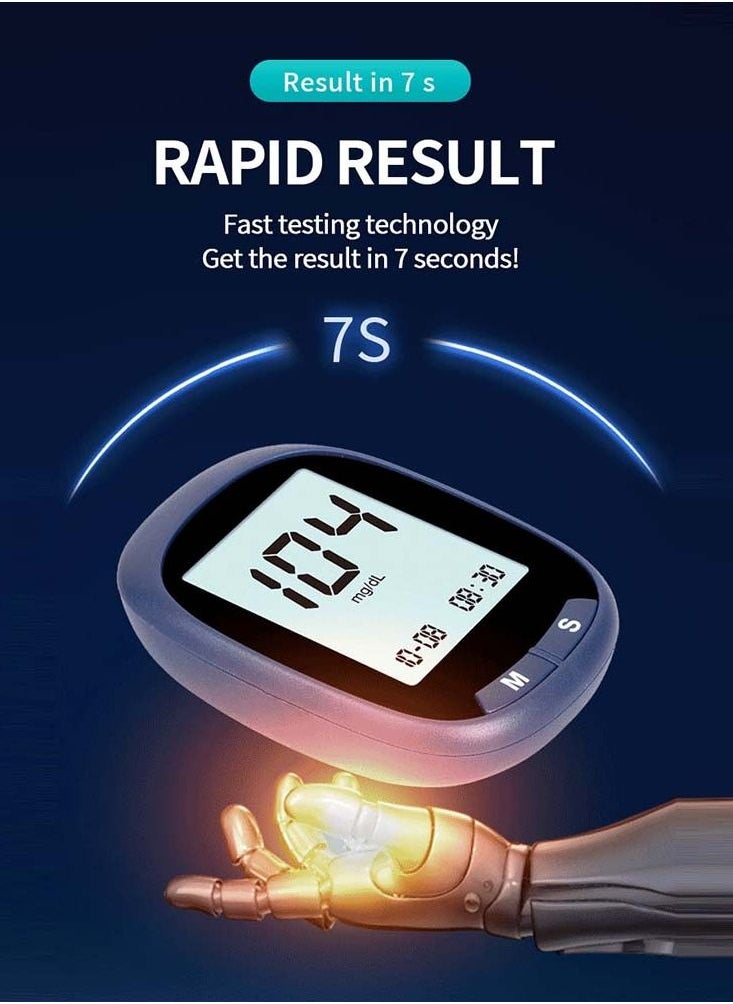 Blood Glucose Monitor,50 Glucometer Strips, Fully Automatic Portable Blood Glucose Monitoring System, Diabetes Testing Kit, Coding-free Meter, Large Display