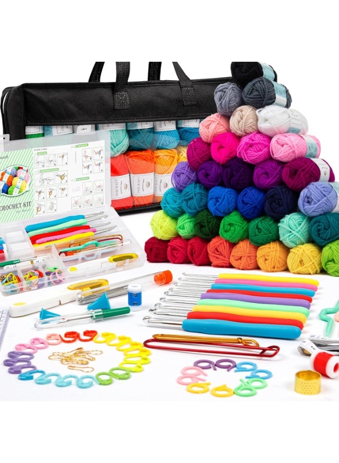 Relex 113 PCS Crochet Kit for Beginners Adults Kids, Crochet Kits Include Yarn, 73PCS Crochet Accessories Set Including Ergonomic Hooks, Knitting Needles & More Ideal Beginner Kit - Image 1