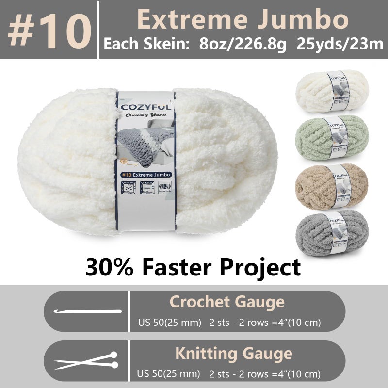 Cozyful Chunky Yarn for Hand Knitting - #10 Chunky Chenille Yarn, Jumbo Big Thick Chunky Yarns for Crocheting, Super Bulky Chunky Knit Blanket Yarns, 8 Skein (25yd, 8oz/Skein), Cream&Sage&Khaki&Grey - Image 2